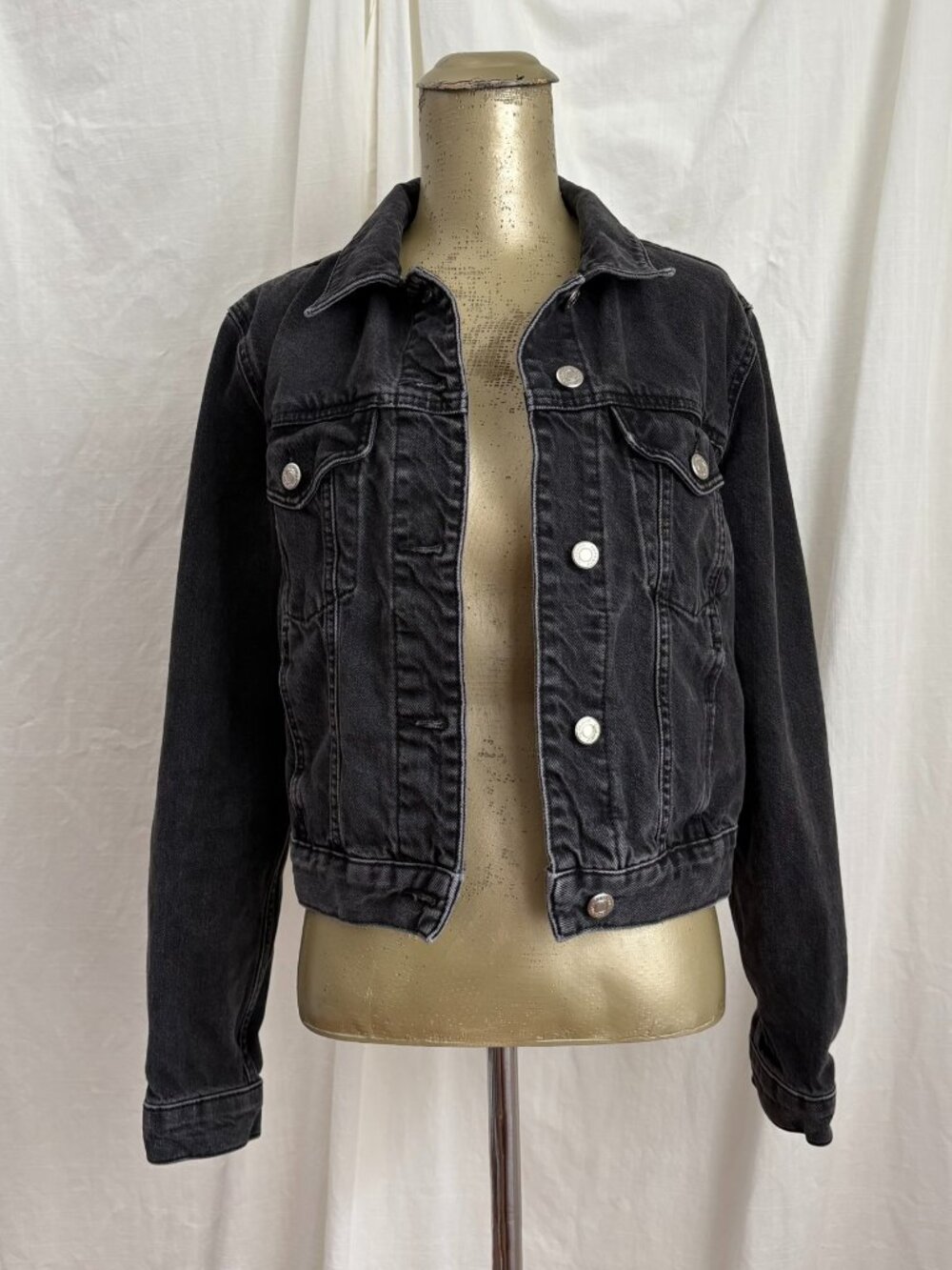 Topshop Moto Women's Black Long Sleeve Denim Jacket Size 8 Trucker Grunge Sleaze